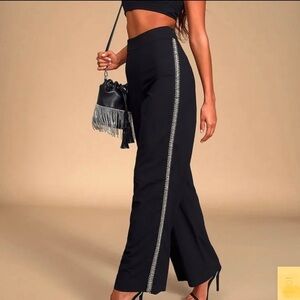 Lulu’s Black Beaded Rhinestone Wide Leg Pant NWT Size M
